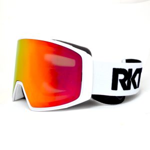 RKT Optics snow goggles that are white with black logos