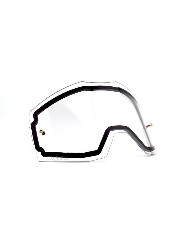 Clear double replacement lens for L.U.M.E.X. motocross goggles.