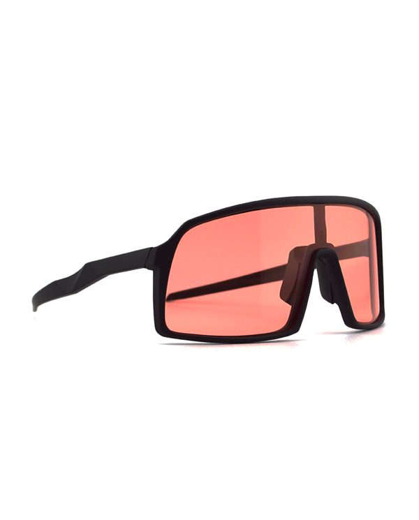Black-framed MTB glasses with red lenses
