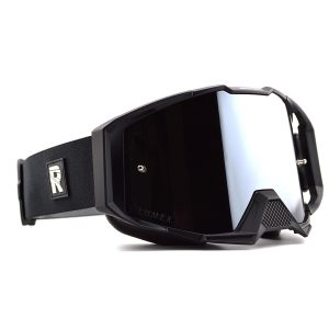 Black Lumex motocross goggles with R logo on strap